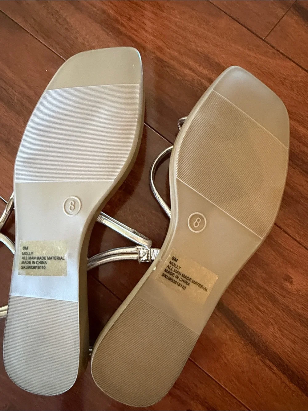 SM New York Silver Metallic Strappy Flat Sandals